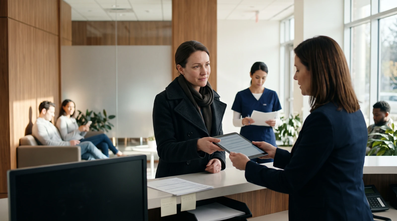 A patient checks in for a consultation